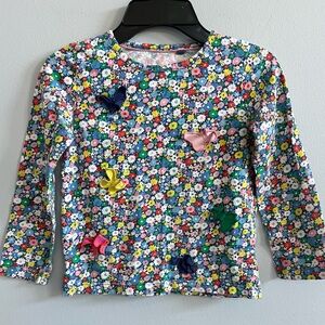 Mini Boden Girls Floral Long Sleeve Tee Size 6-7 Cotton Butterflies Spring